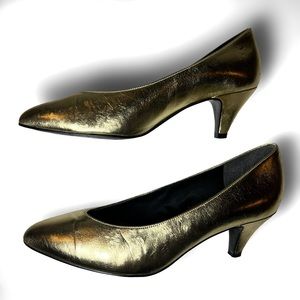 Metallic Gold Pointed Toe Pumps 80s 90s Vintage High Heel Shoes Nite Life Stride
